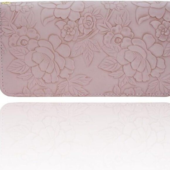 Light Purple Floral Embossed Wallet with Zipper & Detachable Wrist Strap - Picture 1 of 5